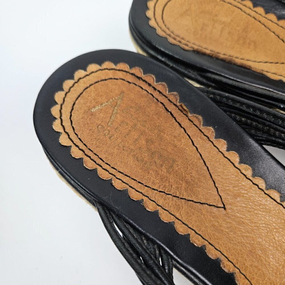 Clarks Artisan Black Leather Strappy Braided Espadrille Wedge Platform Sandal - Picture 3 of 12